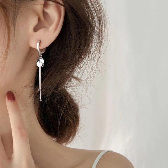 *NEW 925 Sterling Silver Coin Tassel Hoop Earrings - Picture 2 of 9